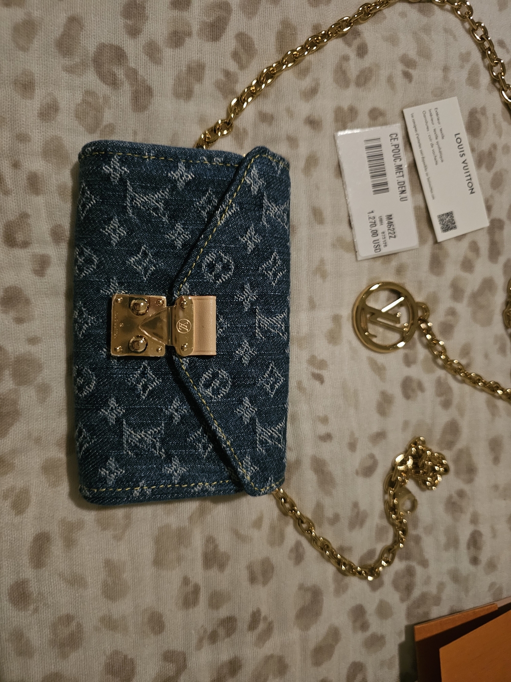 Louis Vuitton Blue Denim Monogram Chain Wallet